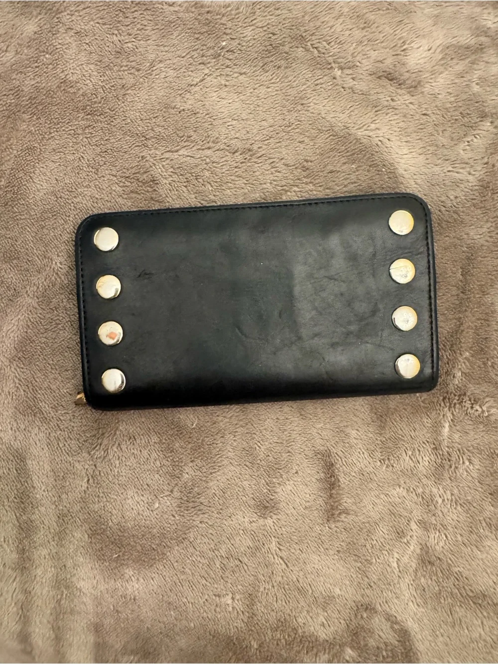Hammitt Black Leather Zip Wallet with Gold Stud Accents